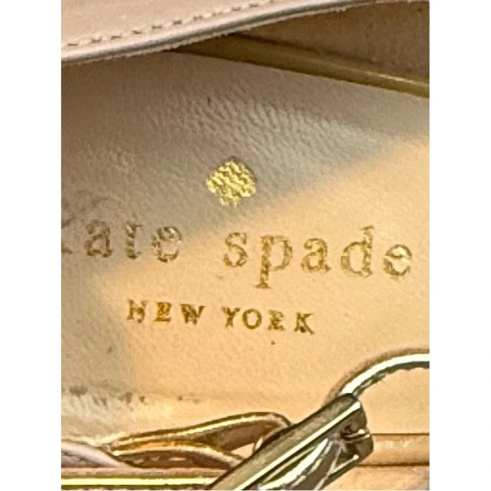 KATE SPADE NEW‎ YORK Leather T-Strap Pointed Toe Italy Pumps Nude Heels | Sz 7B